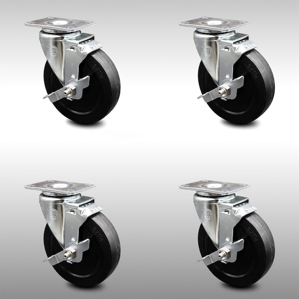 Service Caster 5 Inch SS Soft Rubber Swivel Top Plate Caster Set with Brake SCC-SS20S514-SRS-TLB-4 - main